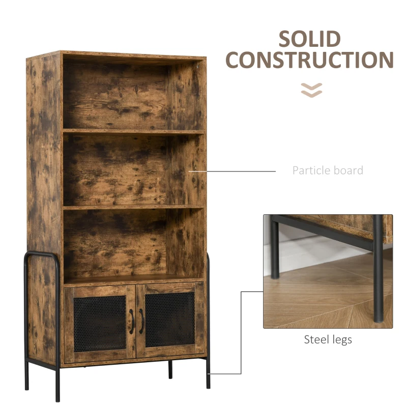 HOMCOM Biblioteca Design Industrial cu 3 Etajere si Dulapior din Lemn si Metal