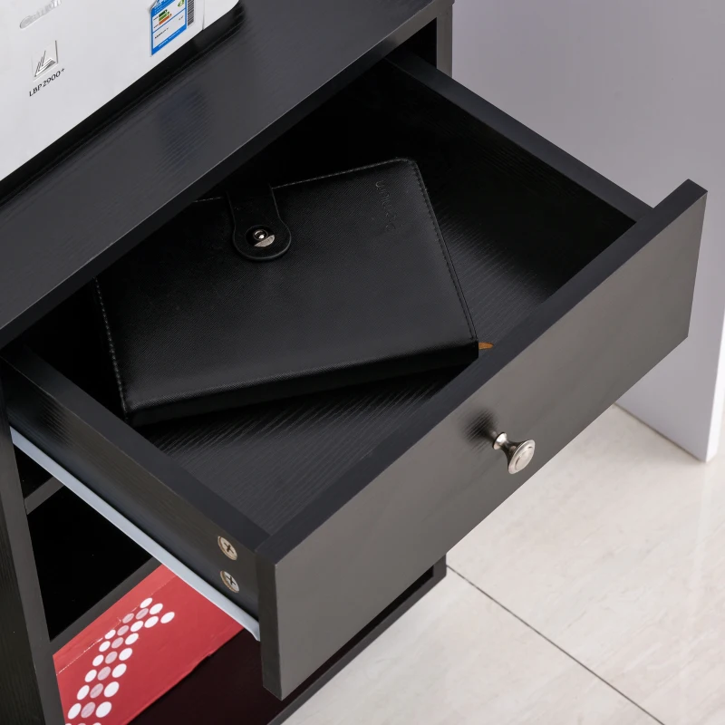 Vinsetto Mobila pentru Imprimanta din Lemn Negru cu 1 Sertar 2 Etajere Raft CPU