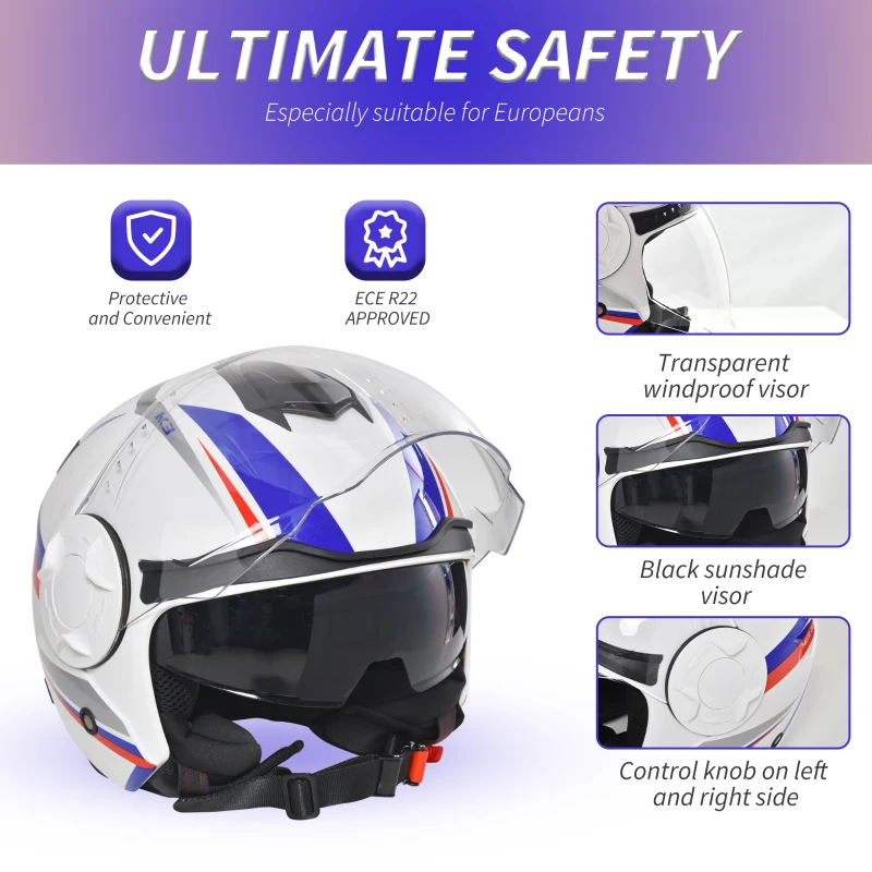 HOMCOM Casca Motocicleta Viziera Exterioara si Parasolar Certificat ECE R22 Masura S