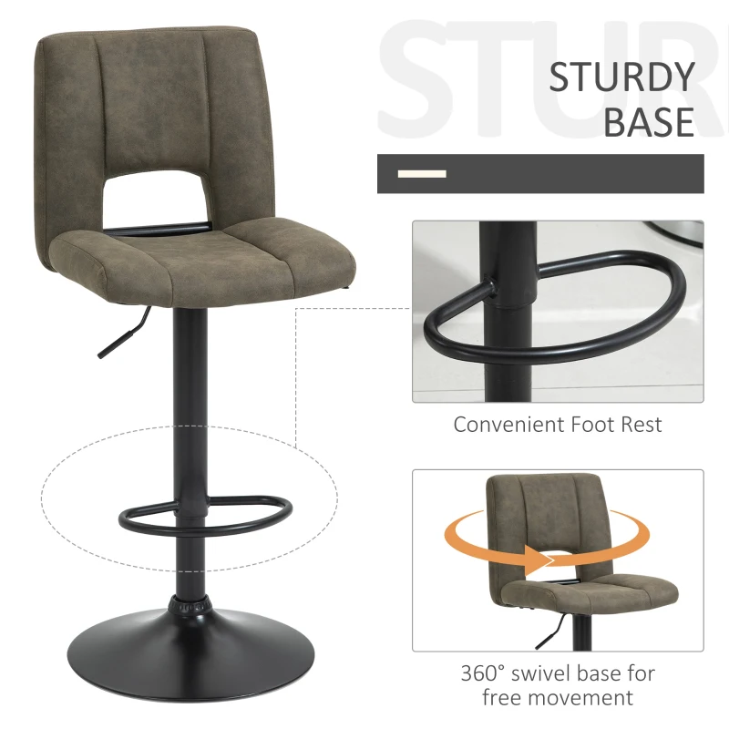 HOMCOM set 2 scaune inalte de bar, 41.5x51x94-115cm, kaki