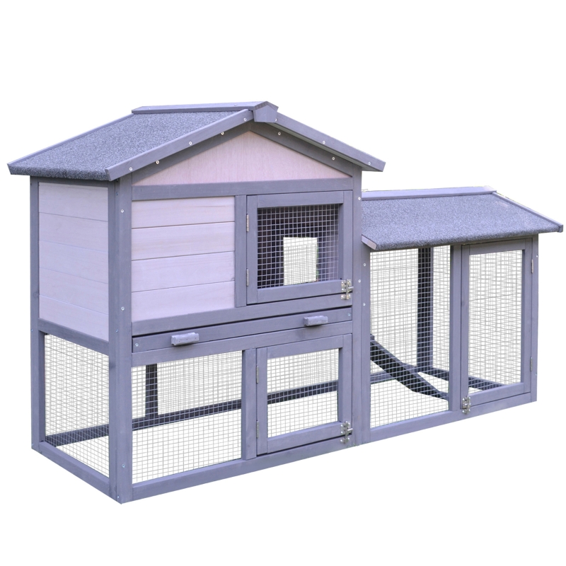 PawHut cusca pentru iepuri, cu tarc, 147x54x84 cm, gri