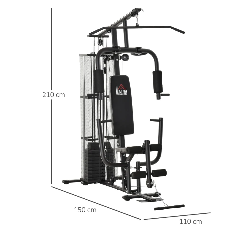 HOMCOM Statie de fitness Multifunctionala pentru Sala si Casa, din Otel 150x110x210cm Negru