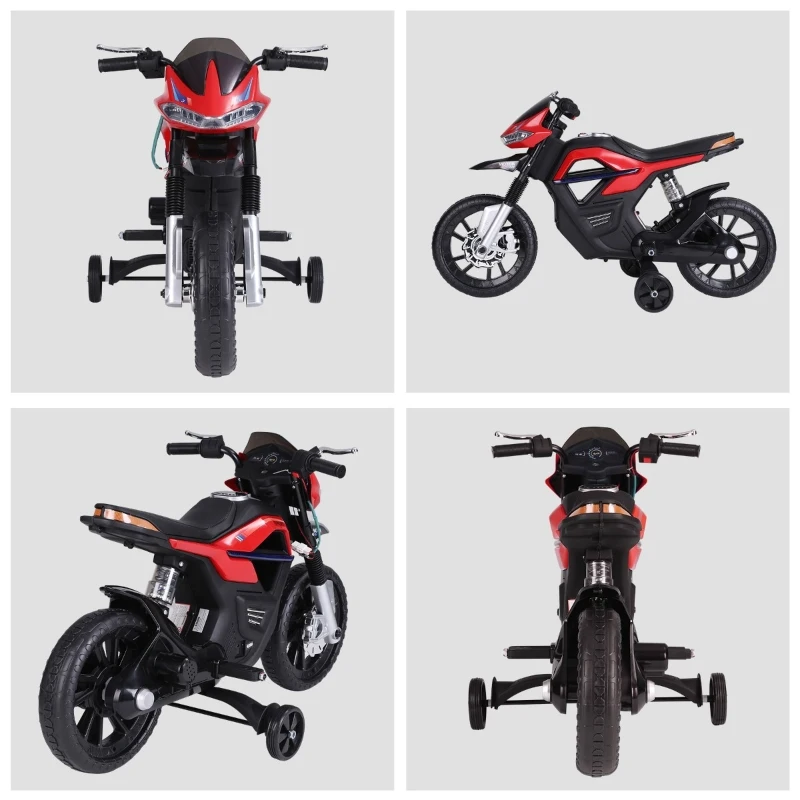 HOMCOM Motoreta Jucarie Suspensie Dubla Muzica si Lumini pentru Copii de la 3 la 6 ani Rosu(m-8)