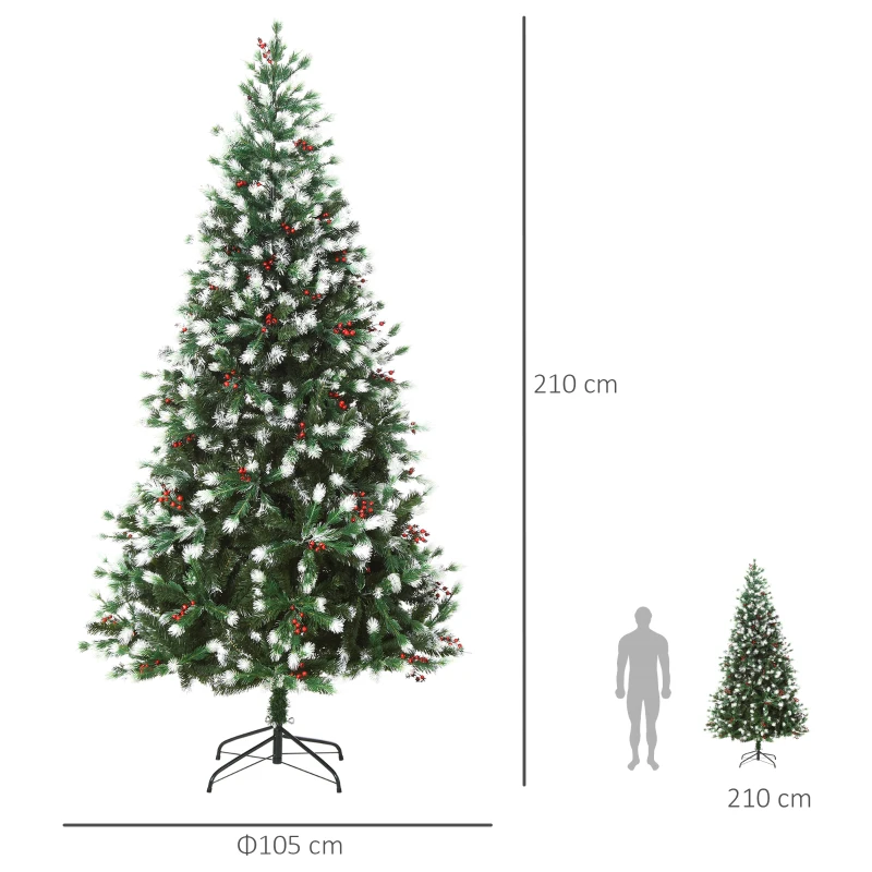 HOMCOM Brad de Craciun Pin artificial Varfuri Ramuri in alb 1172 Ramuri Fructe Rosii