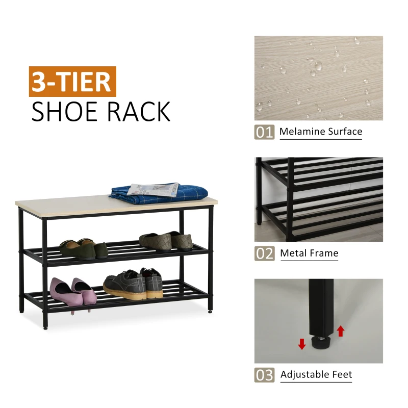 HOMCOM Garderoba cu Pantofar cu 3 rafturi si Cuier cu 6 Carlige si Raft