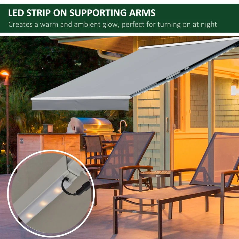 Outsunny Copertina de Soare 250x200cm pentru Exterior Copertina cu Brate Gri