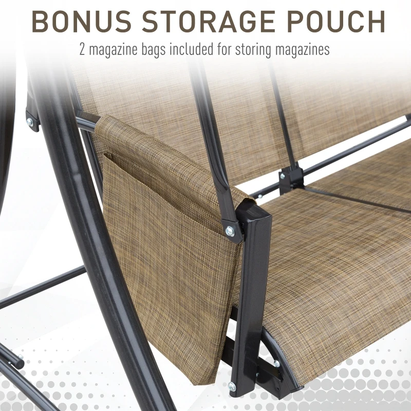 Outsunny Balansoar de Gradina cu 3 Scaune, Acoperis si Buzunare de Depozitare, Gri