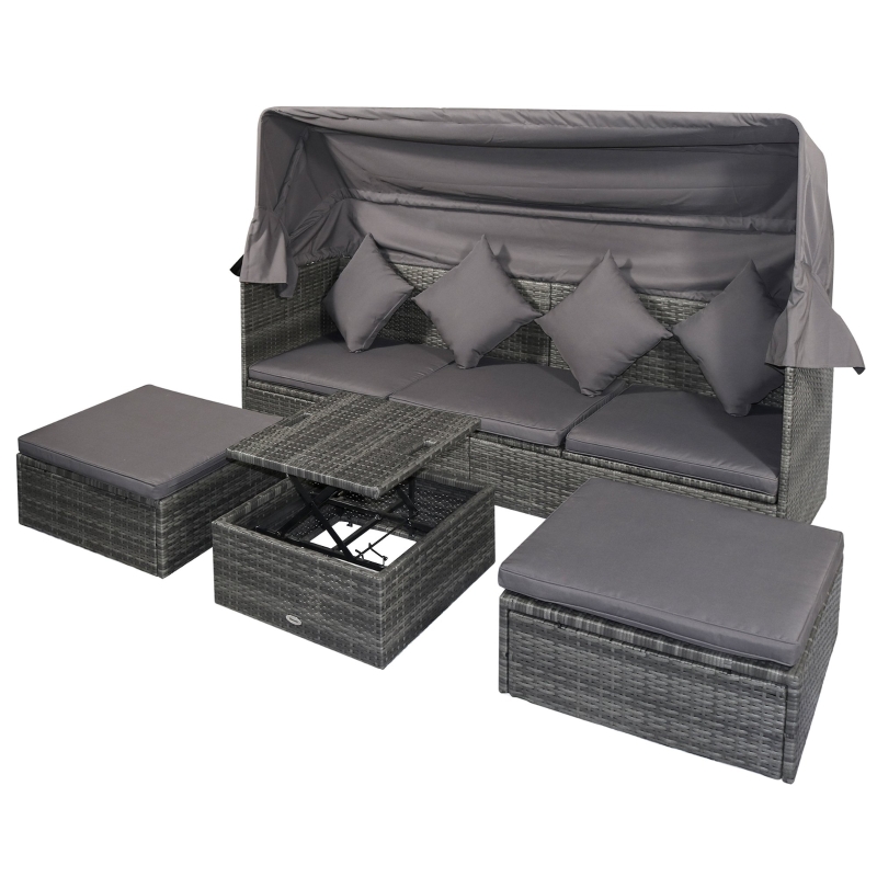 Outsunny Set Mobilier de Gradina din Rattan PE Canapea cu 3 Locuri Masuta Suport picioare