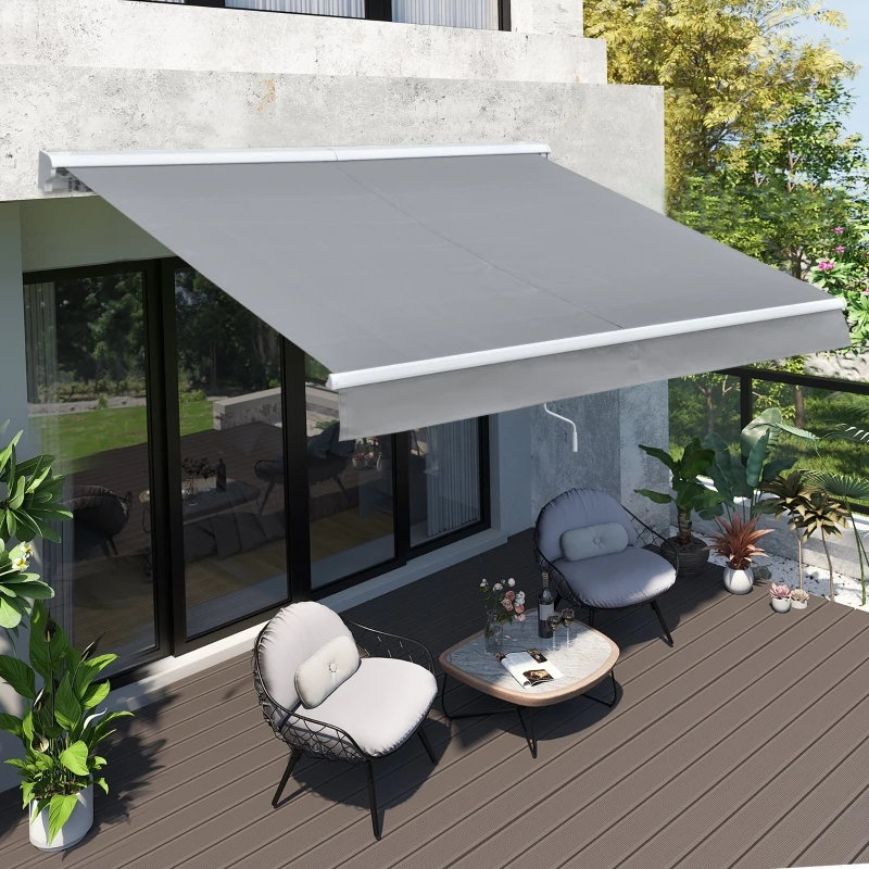 Outsunny Copertina de Soare 250x200cm pentru Exterior Copertina cu Brate Gri