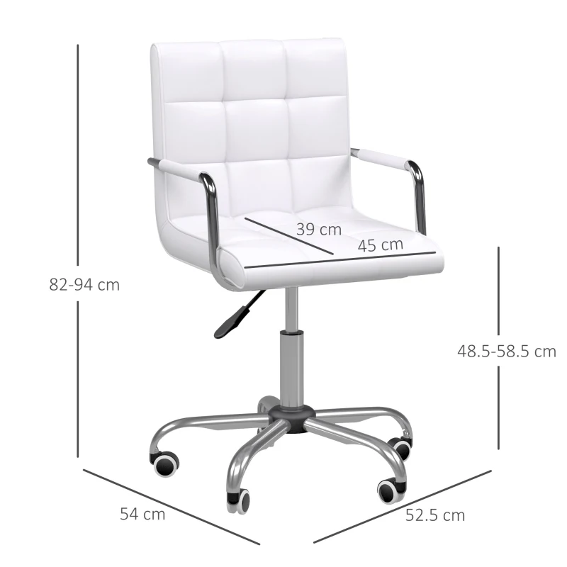 Homcom Scaun Birou Alb – Captusit, Reglabil & Mobil pe Roti