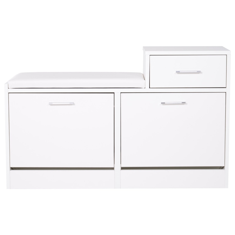 HOMCOM Dulap Pantofi Robust Design Moderno 6 Perechi de Pantofi Scaun cu Perna pentru Hol in Lemn Granulat 94,5 x 57 x 30 cm Bianco(m-10)