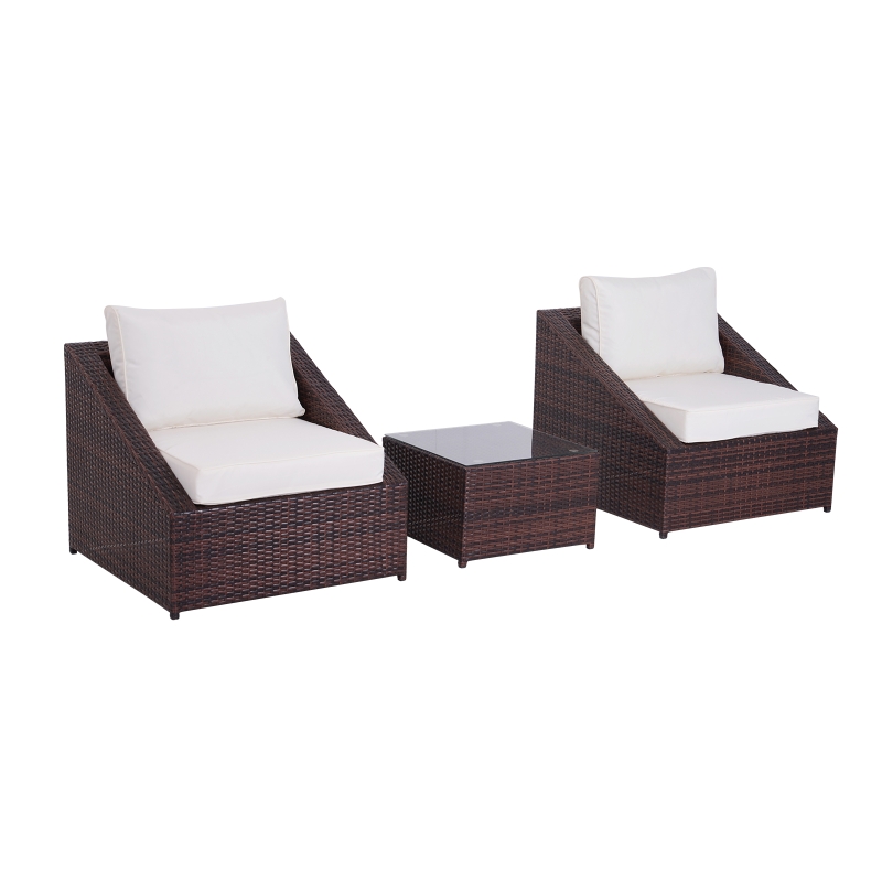 Outsunny, set 3 piese mobilier de gradina din ratan PE, maro