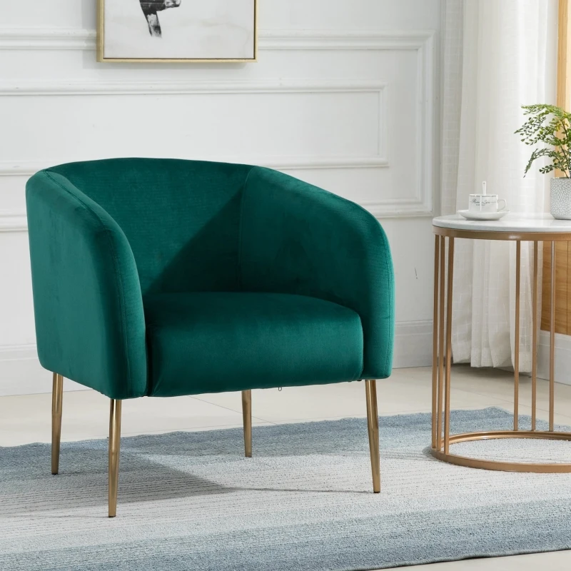 HOMCOM Fotoliu Cocktail din Catifea, Mobilier Modern Casa si Birou Verde