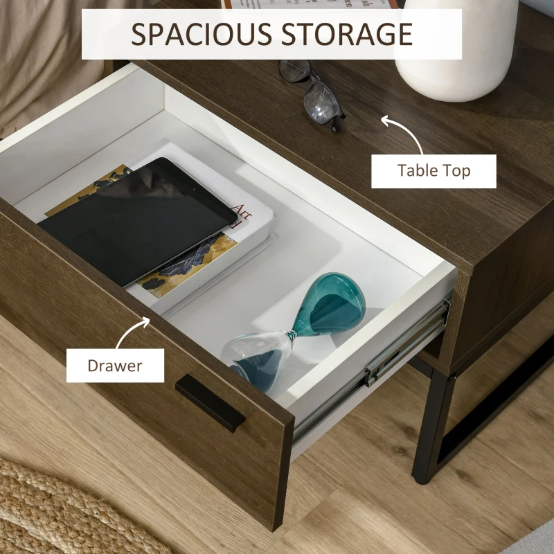 HOMCOM Noptiera Stil Industrial cu Sertar Masuta de Sufragerie din Lemn Otel