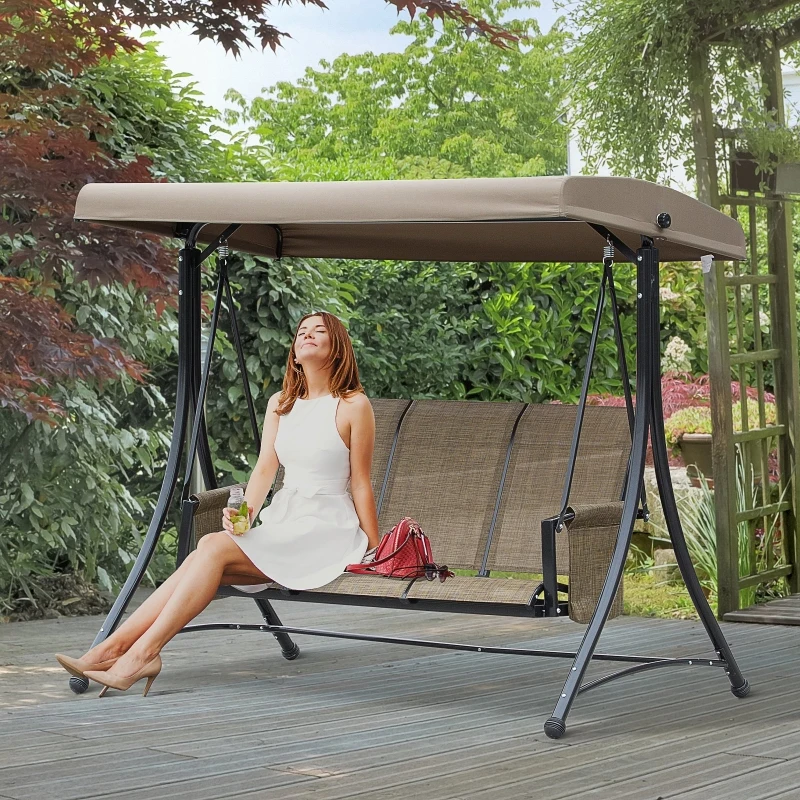 Outsunny Balansoar de Gradina cu 3 Scaune, Acoperis si Buzunare de Depozitare, Gri