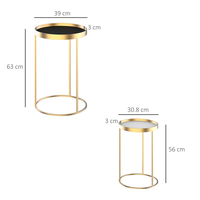 HOMCOM Set 2 Masute de sufragerie moderne Stivuibile, Metal si MDF Φ30/39x63cm