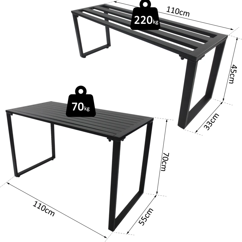 Outsunny Set da Picnic Tavolo con Panche in Metallo Nero  110 x 55 x 70 cm