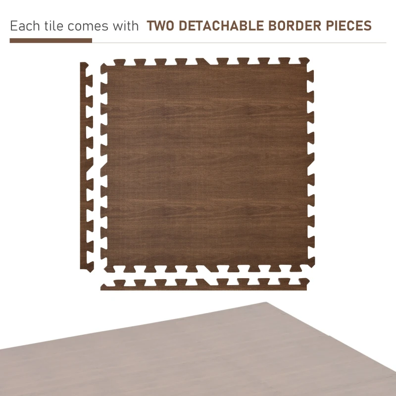 HOMCOM Covor Puzzle Antiderapant Efect Lemn 9 Piese Suprafata acoperita 3,24m²