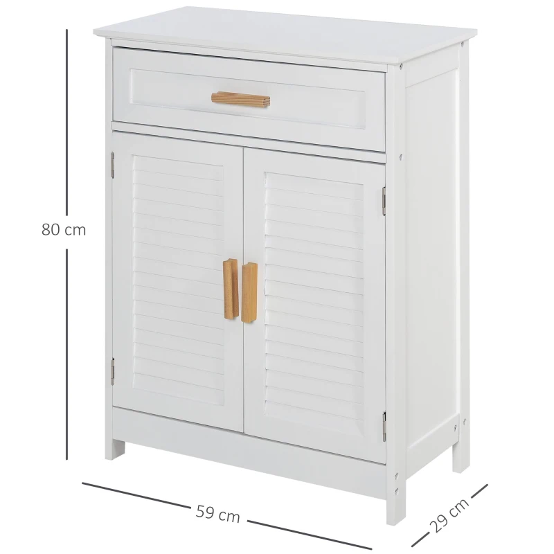 kleankin Dulăpior de Baie Multifuncțional cu Ușă Dublă Articulată și Sertar Organizator Îngust, 59x29x80 cm, Alb(m-3)