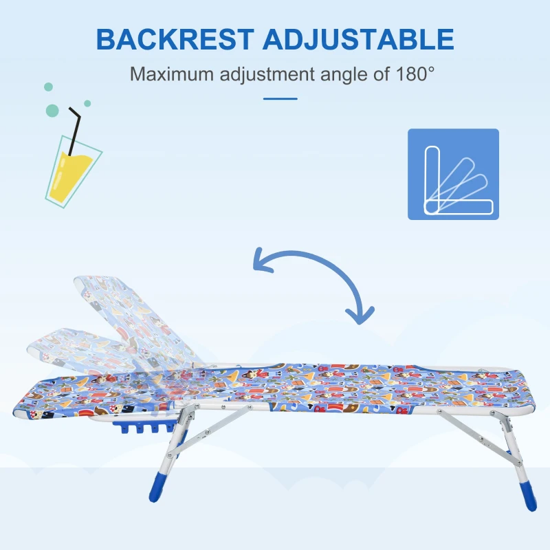Outsunny sezlong pentru copii pliabil, 18x40x24cm, albastru