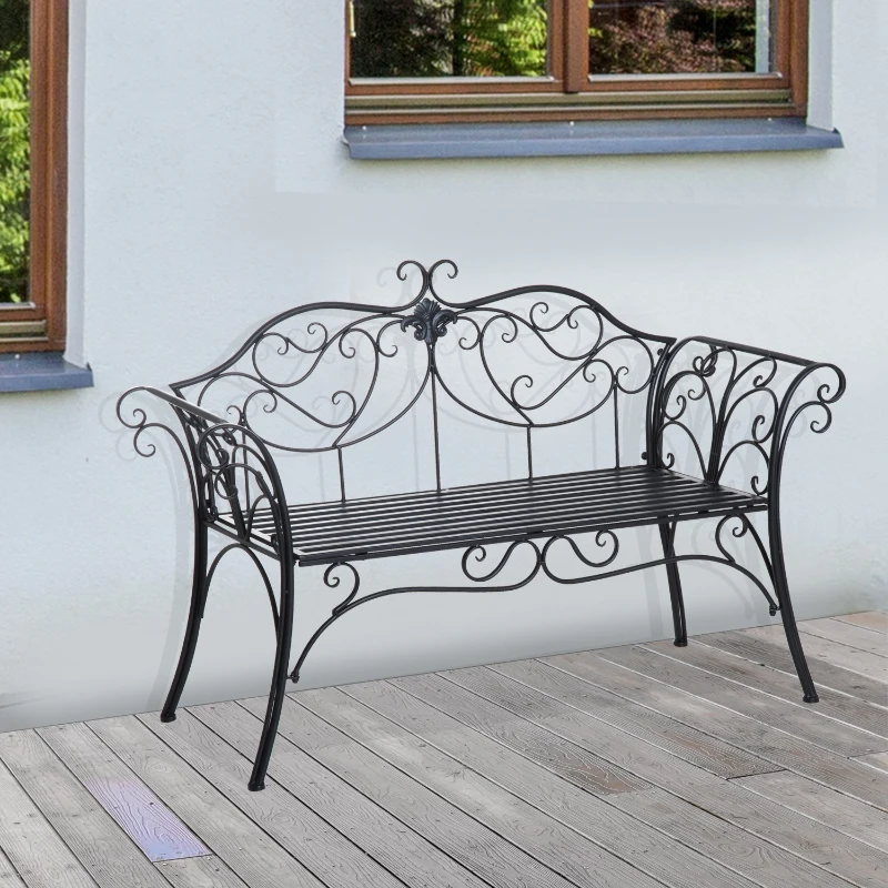 Outsunny Banca pentru Gradina 2Locuri in Metal, 133x51.5x90cm, Negru