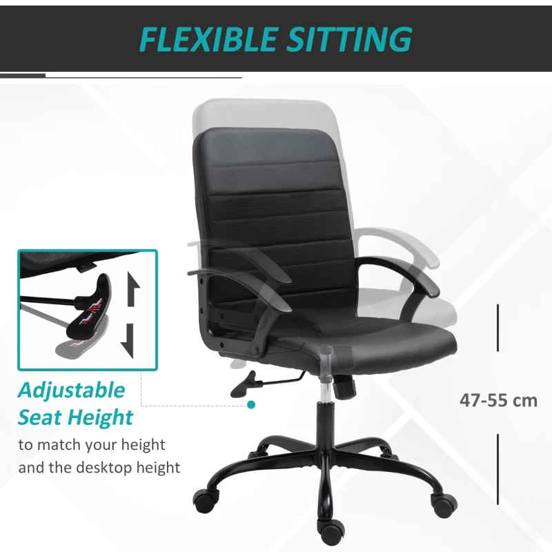 Vinsetto Fotoliu de birou captusit cu inaltime ajustabila, rabatabil cu 5 roti negru