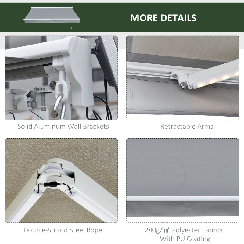 Outsunny Copertina de Soare 250x200cm pentru Exterior Copertina cu Brate Gri