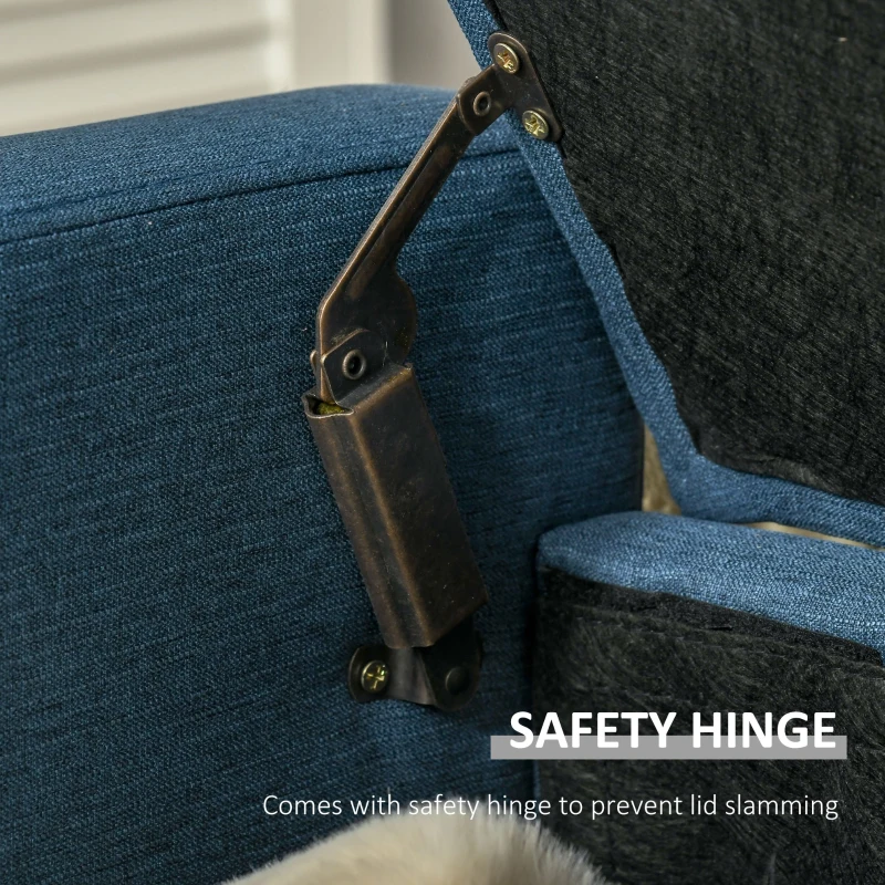 Banca dormitor HOMCOM cu Compartiment de Depozitare din Tesatura, 120x50x44cm - Albastru inchis