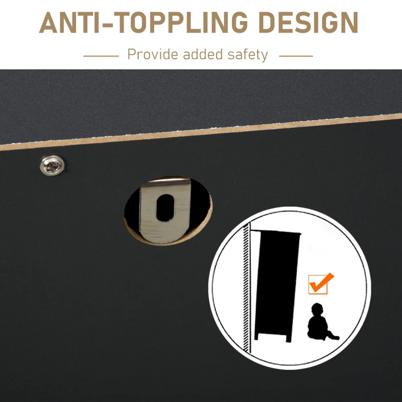 HOMCOM Noptiera din Lemn cu 5 Sertare, Picioare Ridicate din Pin, Gri Inchis