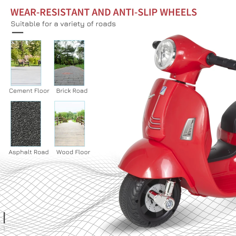 HOMCOM Motocicleta pentru Copii Brand Vespa 6V, Faruri si Claxon, 18-36 Luni(m-5)