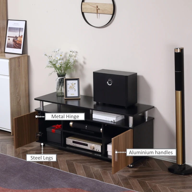 HOMCOM Comodă cu Suport TV cu Dulap și Etajere, Dulăpior pentru Salon și Sufragerie, 120x40x52.2 cm, Negru