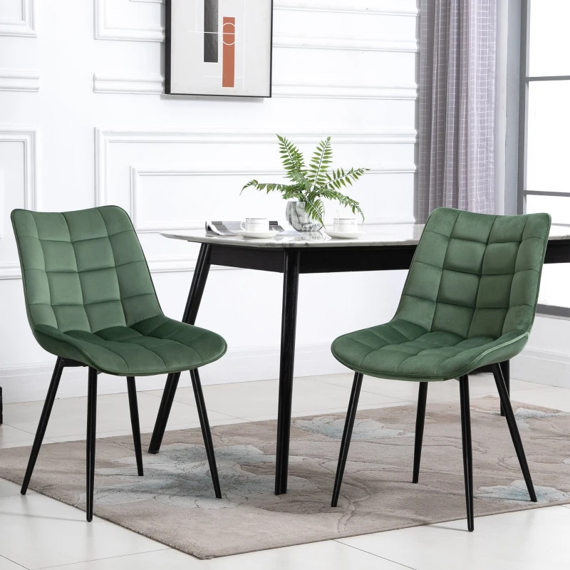 HOMCOM Set 2 Set 2 Scaune Moderne Captusite pentru Sufragerie Stil Nordic Catifea Verde