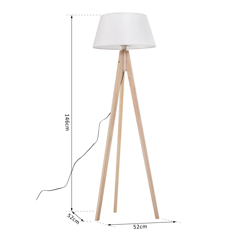 Homcom Lampa Pom cu Trepied Abajur in Tesatura, Inaltime 146 cm, Crem