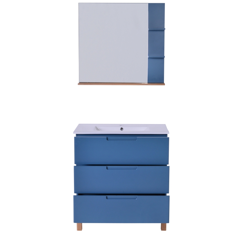 Kleankin Set Arredo Bagno 3 Pezzi Mobiletto Lavandino e Specchio in MDF Blu