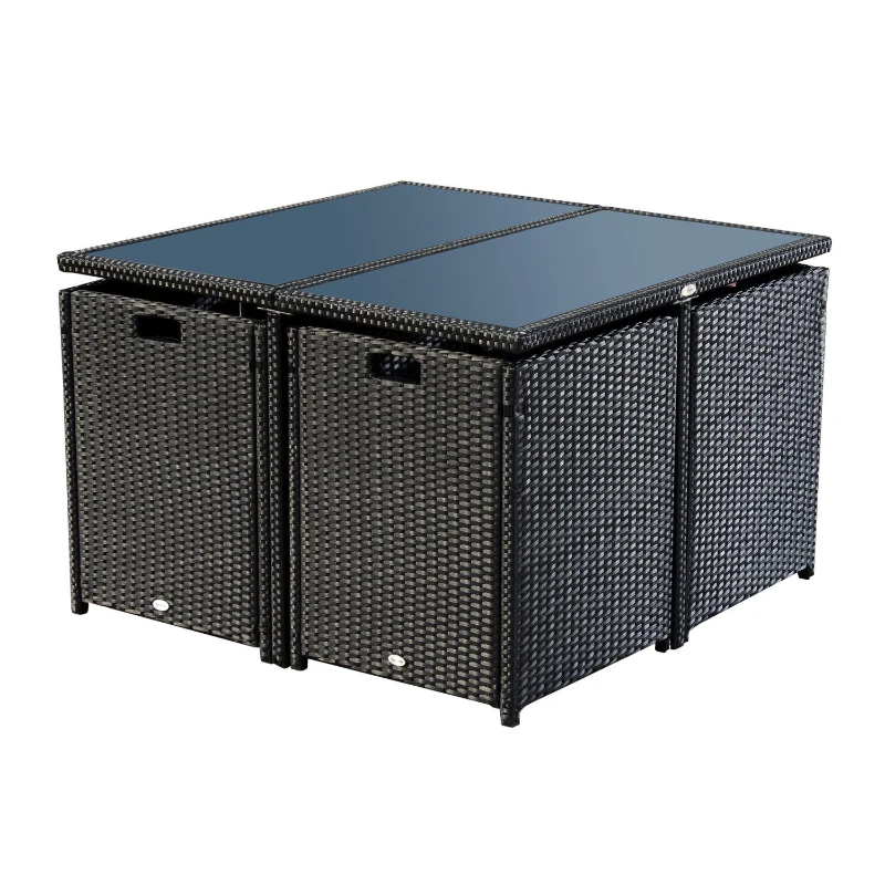 Outsunny Set Mobilier de Grădină cu Masă de Prânz, 4 Scaune și Perne, 109x109x72 cm, Negru