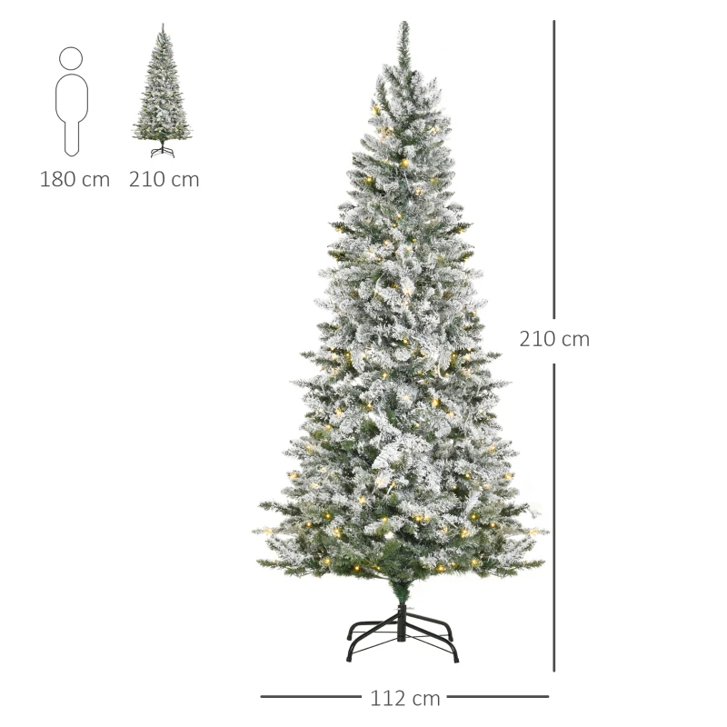 HOMCOM Brad de Craciun cu zapada cu 250 lumini colorate 829 ramuri inalt 210cm Verde