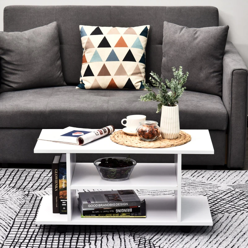 HOMCOM, comoda TV din lemn cu roti, 80x40x40cm, alb