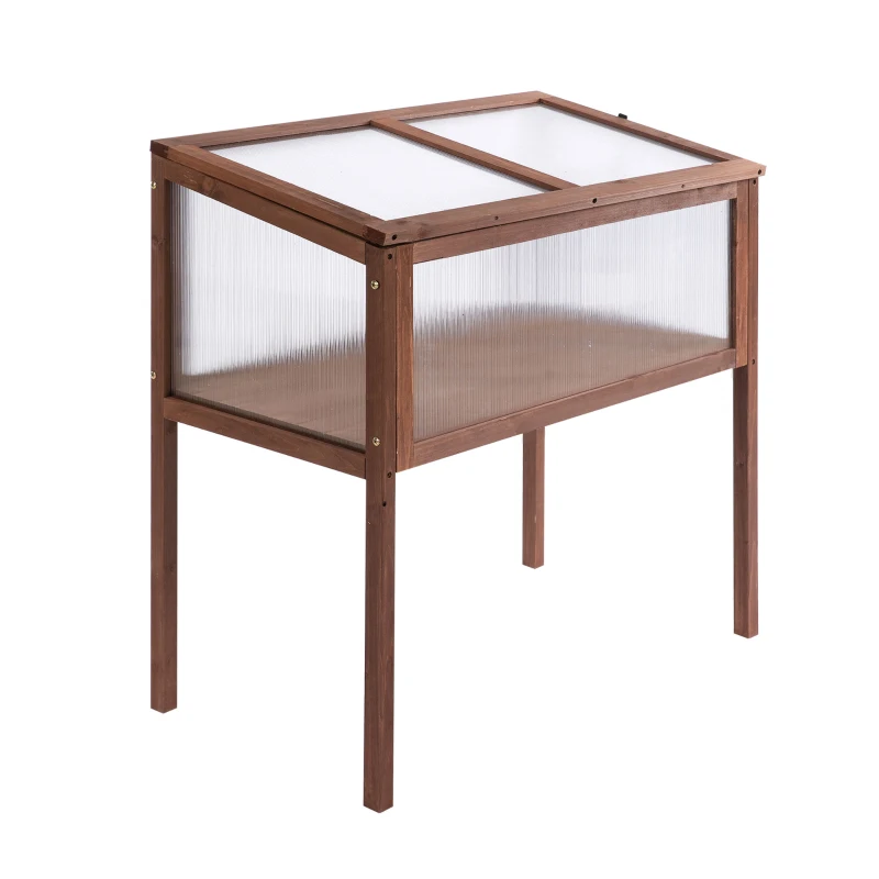 Outsunny mini sera din lemn si policarbonat 90x50x93 cm, maro