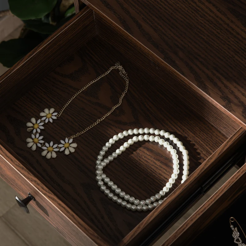 HOMCOM Masa de toaleta cu Oglinda Stil Industrial Lumini tip LED si Taburet Culoare Nuc