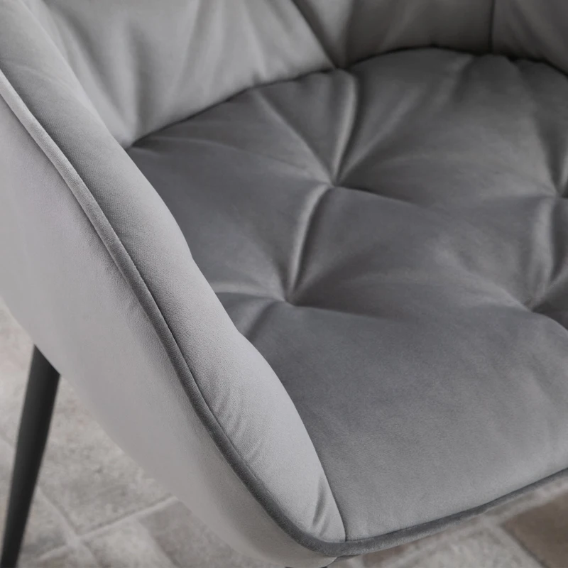 HOMCOM Set 2 Scaune moderne Capitonate Stil nordic din Catifea si Metal Gri