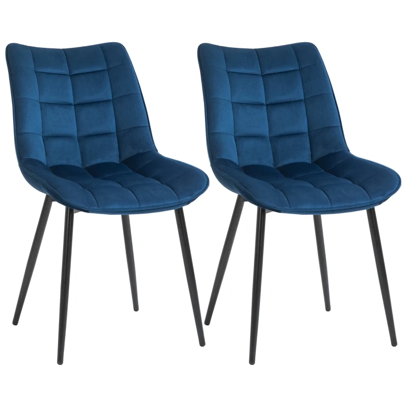 HOMCOM Set 2 Scaune Moderne Captusite pentru Sufragerie Stil Nordic Catifea Albastru