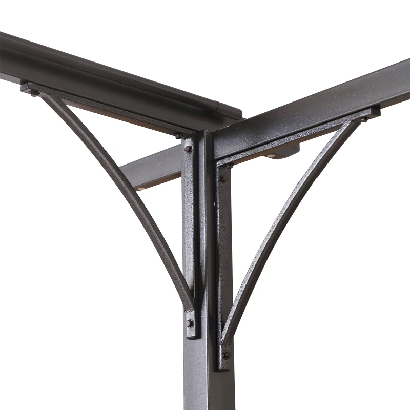 Outsunny Foisor Acoperis de Gradina Parasolar Retractabil Rama Neagra Perdea Bej 350 x 350 x 230cm