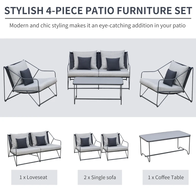 Outsunny Salon de Gradina Set MAsa si Scaune de Gradina 4 Buc Gri si Negru