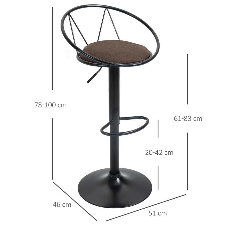 Homcom Set 2 Scaune de Bar – Pivotante, Maro, Reglabile 78–100 cm(m-3)