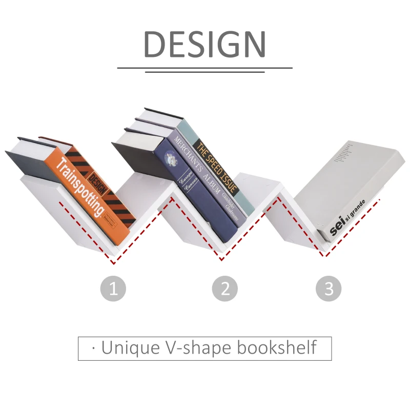 HOMCOM Biblioteca de Perete in Forma de V din Lemn pentru Casa si Birou 80.6 x 16 x 15.2cm