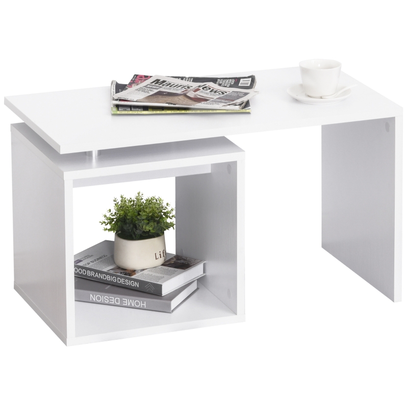 HomCom Măsuță Modernă Joasă pentru Living din Lemn MDF, Alb Mat, 77x40x44cm