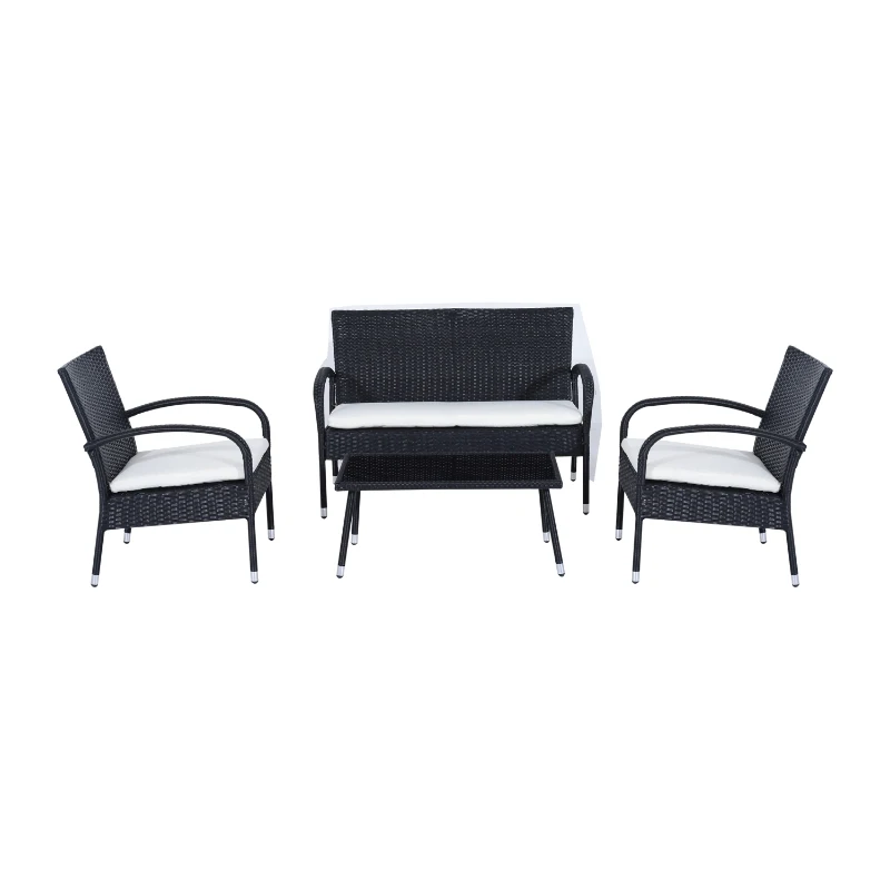 Outsunny Set de mobilier de grădină Outsunny din Rattan PE cu canapea, 2 fotolii cu perne și măsuță de cafea, negru