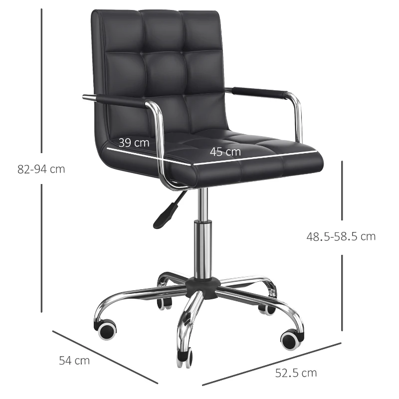 HOMCOM Scaun Rotativ cu Brațe din Piele Sintetică, Negru 52.5x54x94cm
