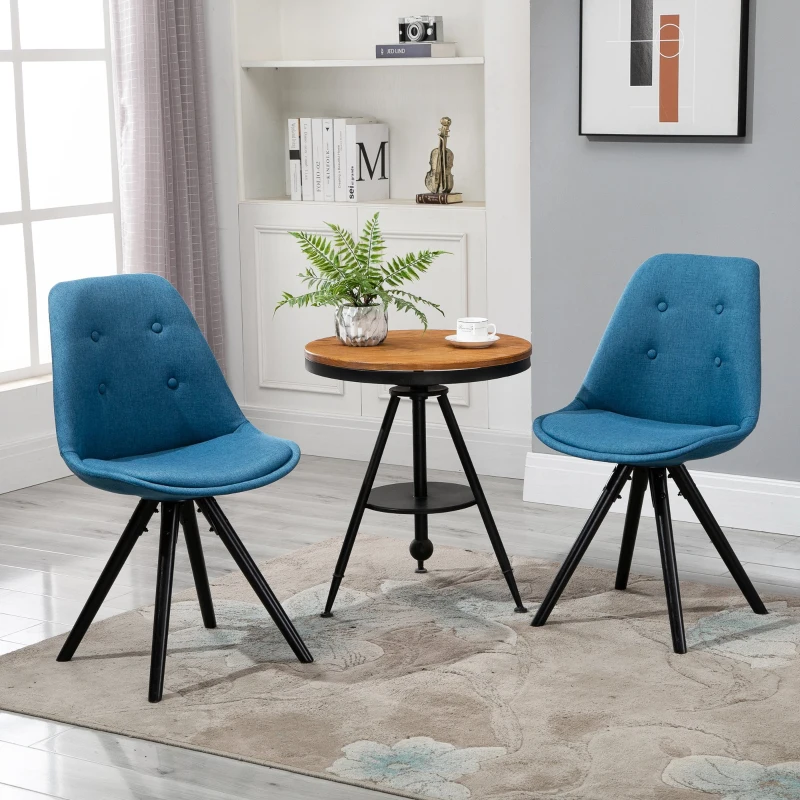HOMCOM Set 2 Piese Scaun de Pranz captusite design modern pentru sala de pranz albastru