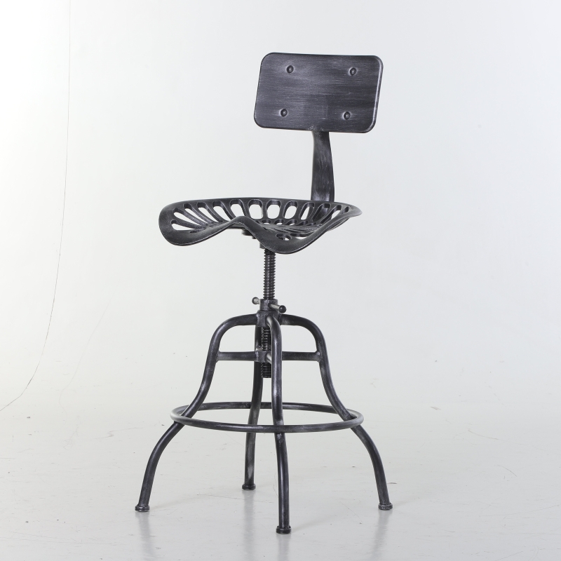 Homcom Scaun stil Industrial din otel cu spatar si inaltime reglabila, Negru 56x56x90-112cm
